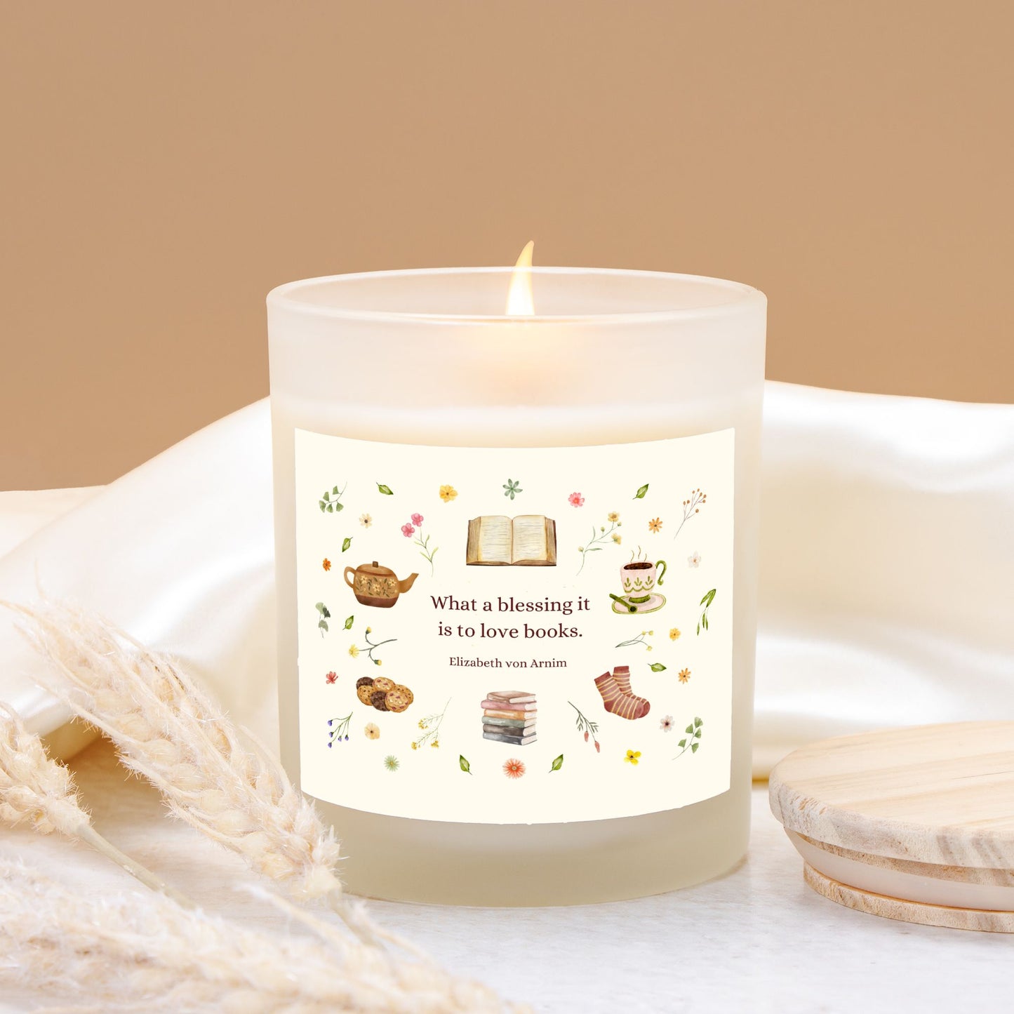 Love Books Candle Frosted Glass (Hand Poured 11 oz)