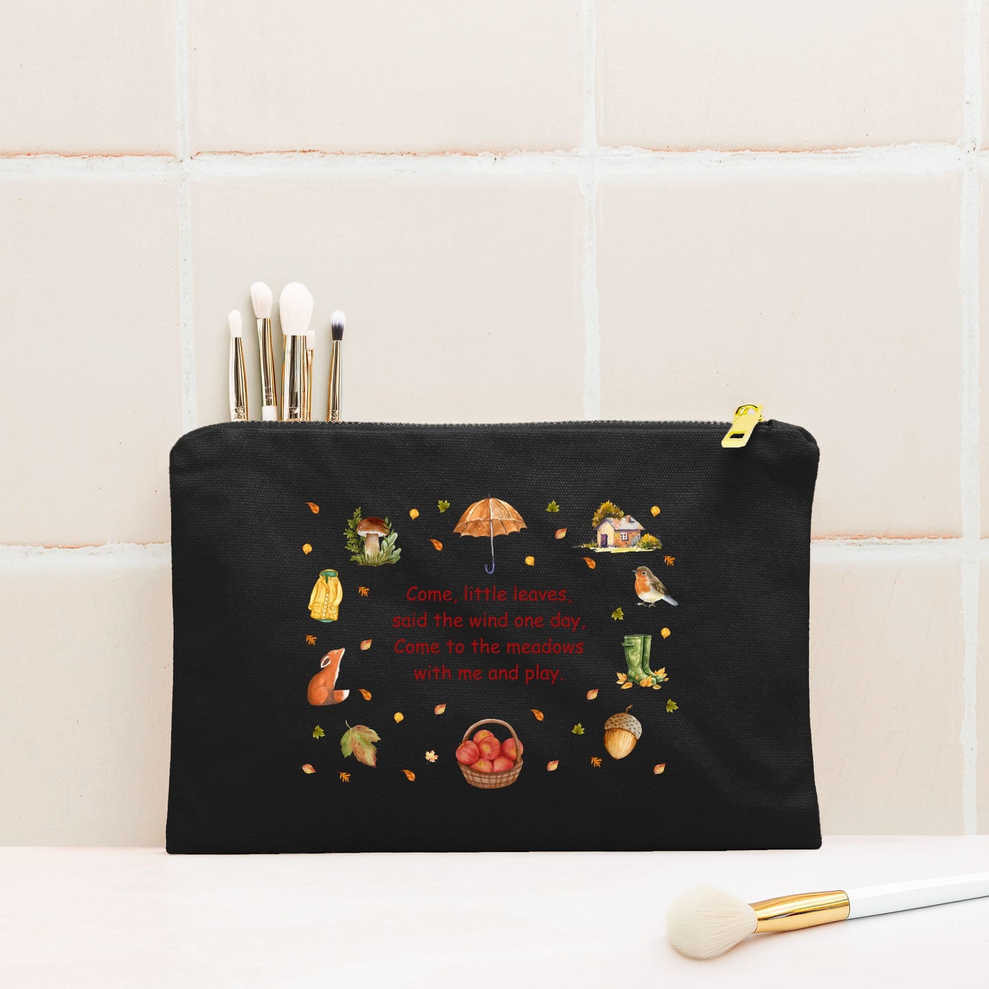 Come Little Leaves: Lined Cosmetic Bag