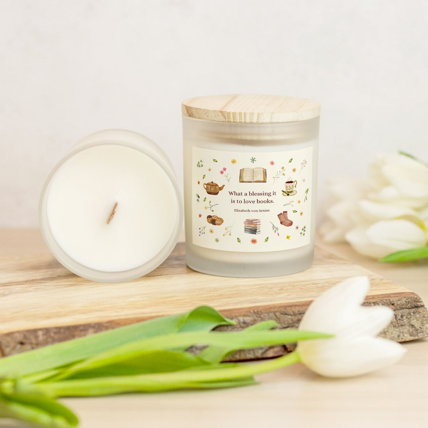 Love Books Candle Frosted Glass (Hand Poured 11 oz)