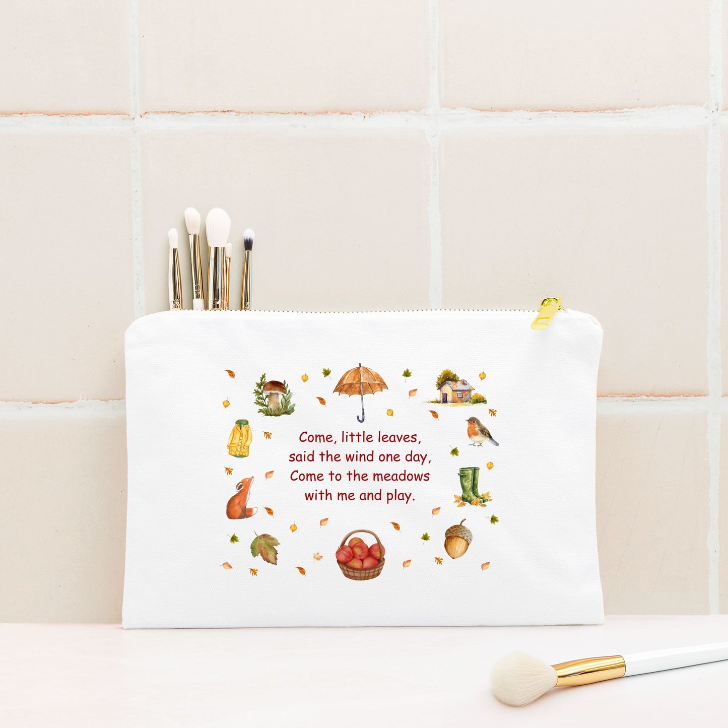 Come Little Leaves: Lined Cosmetic Bag
