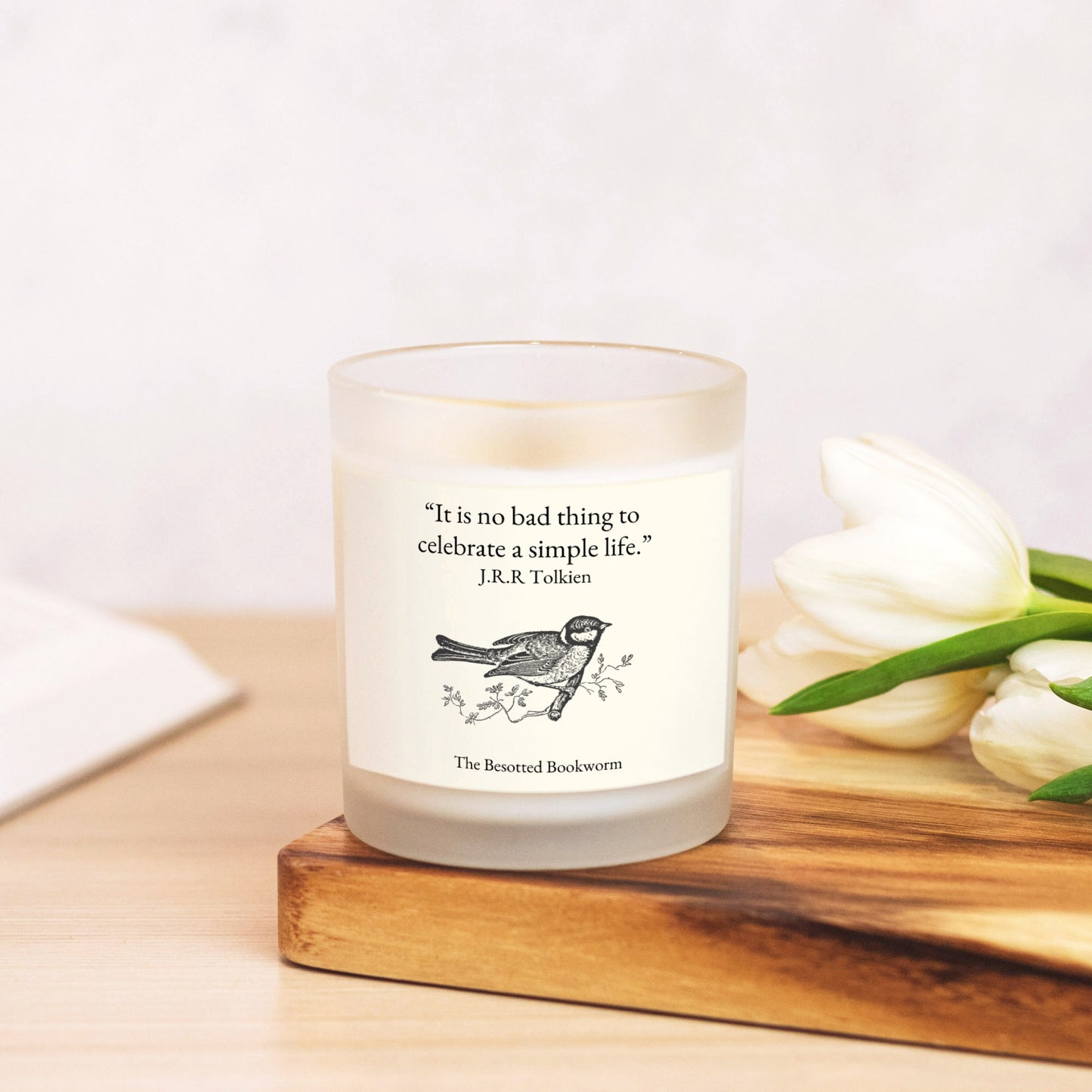 J.R.R. Tolkien Candle Frosted Glass (Hand Poured 11 oz)