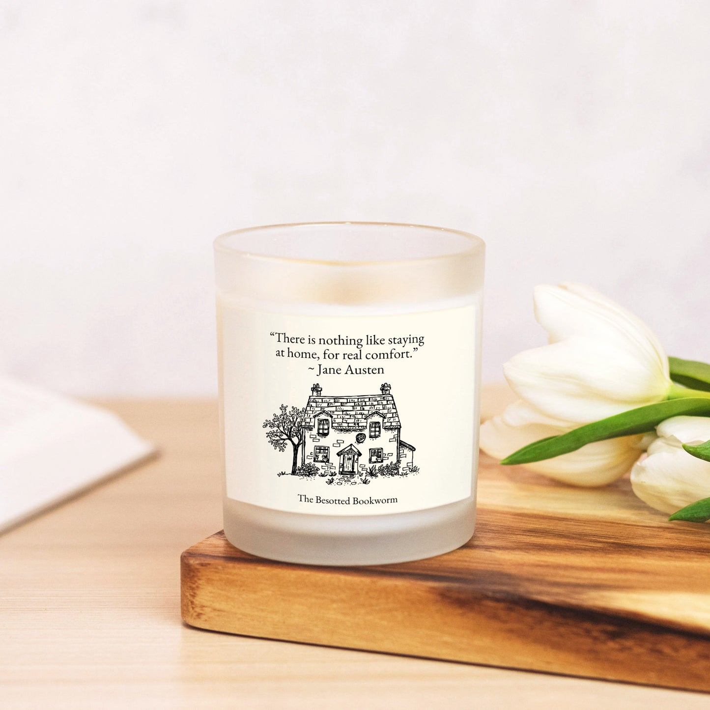 Jane Austen (Cream Label) Candle Frosted Glass (Hand Poured 11 oz)