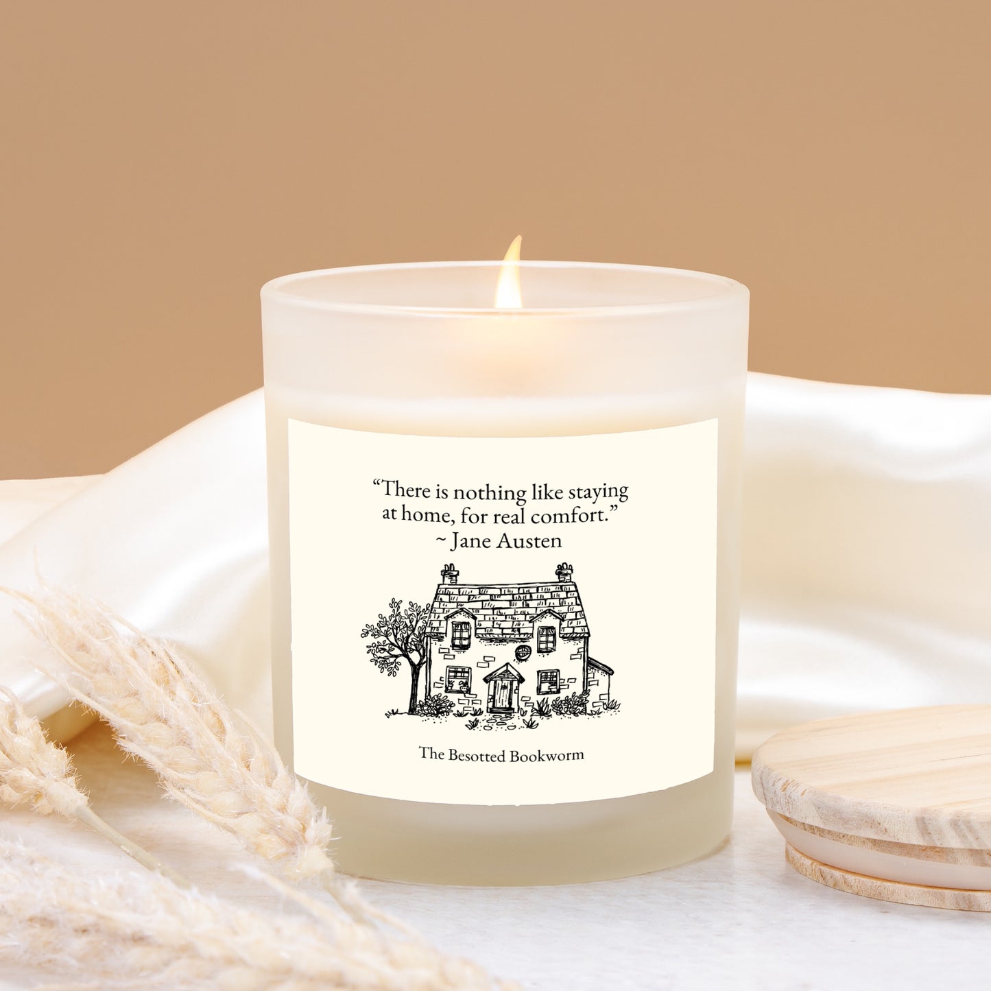 Jane Austen (Cream Label) Candle Frosted Glass (Hand Poured 11 oz)