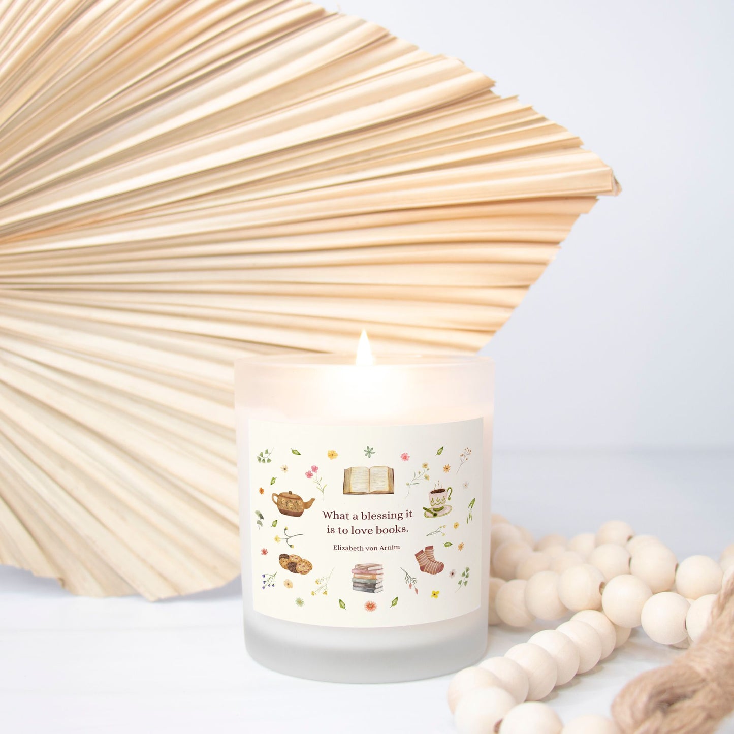 Love Books Candle Frosted Glass (Hand Poured 11 oz)