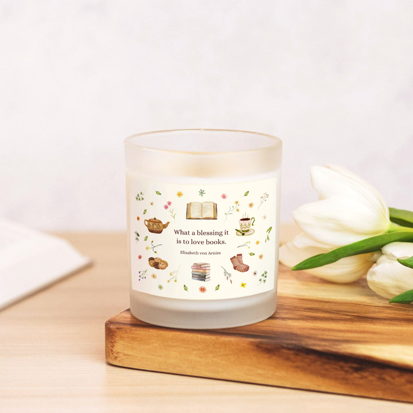 Love Books Candle Frosted Glass (Hand Poured 11 oz)