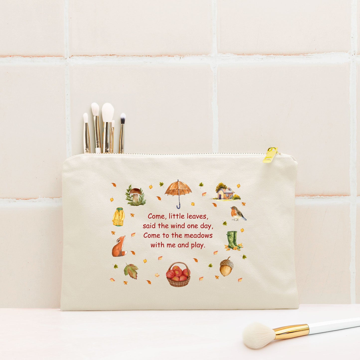 Come Little Leaves: Lined Cosmetic Bag